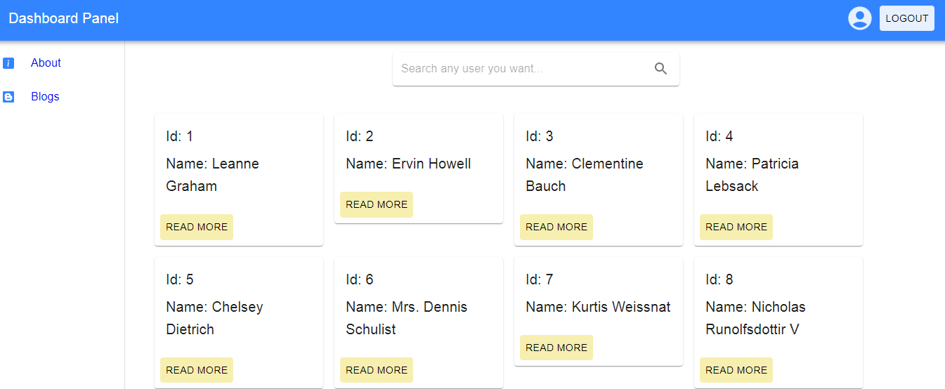 User Dashboard Panel